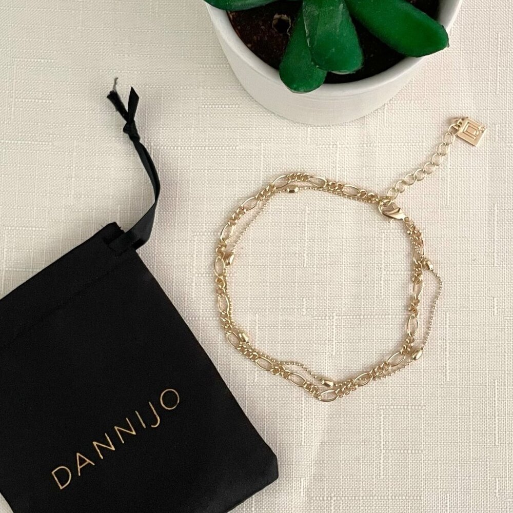Dannijo Double Gold Anklet Jewelry for Women Gold Plated Chains 9 in to 10.5 in